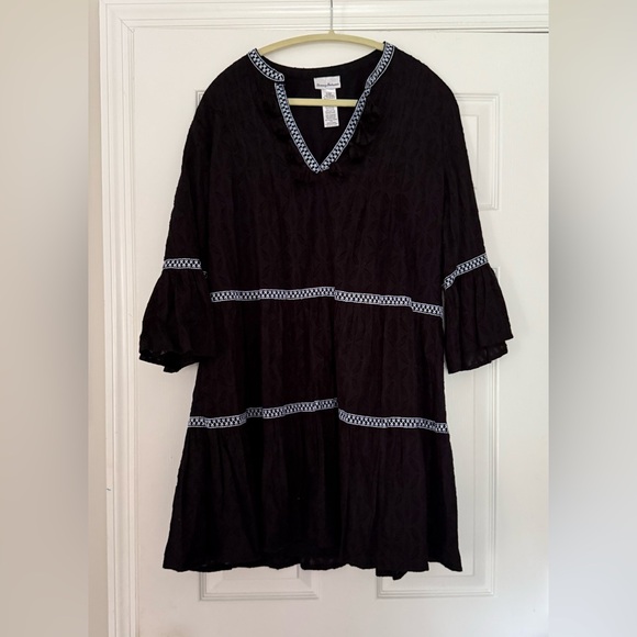 Tommy Bahama Jacquard Tiered Dress with Tassel Trim & Bell Sleeves - Picture 3 of 8